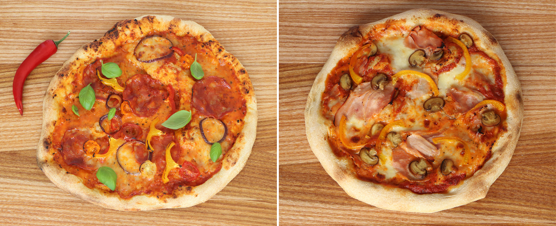 2 pizzaer bagt på pizzastålet